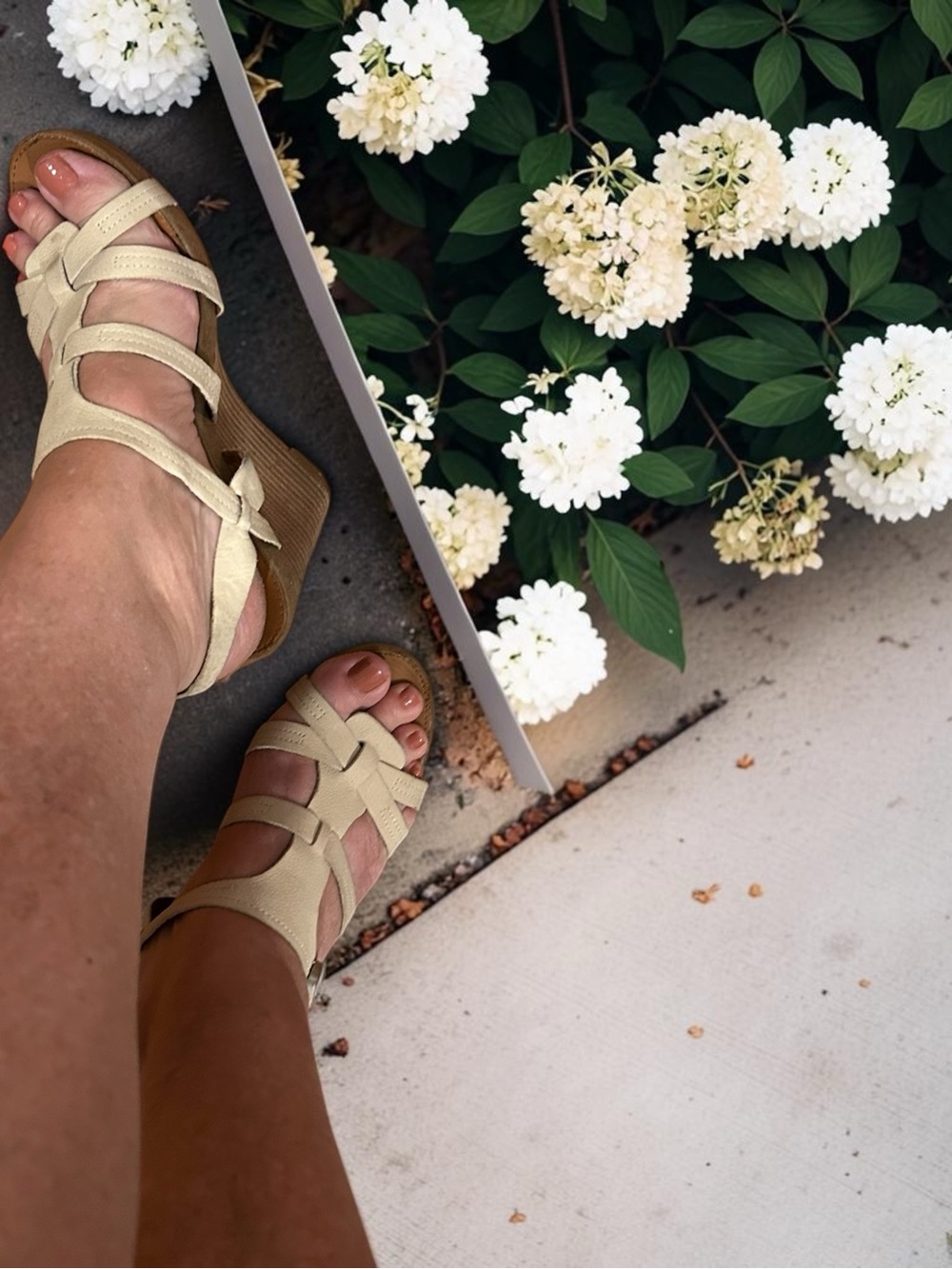 Franco Sarto Cream Strappy Wedge Sandals